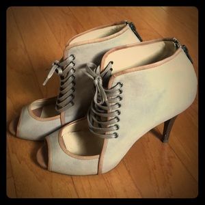 J Crew taupe lace up peep/ open toe pump